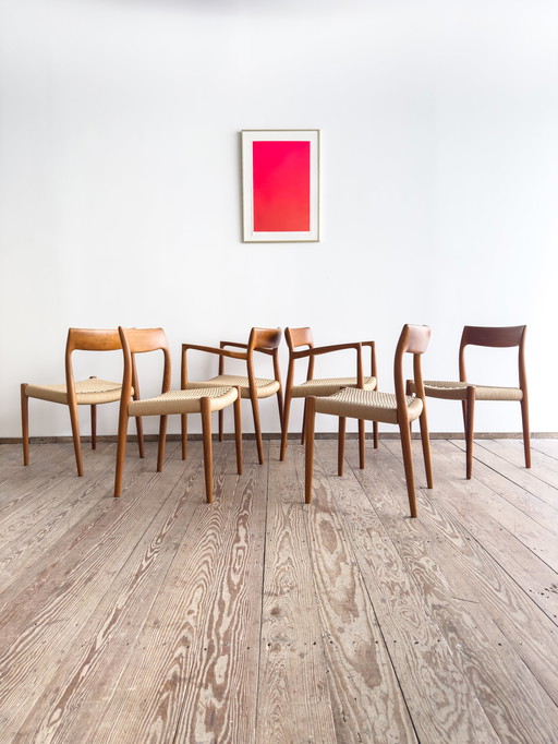 Mid Century Deense Teakhouten Eetkamerstoelen #57 & 77 door Niels O. Møller, J. L. Moller, Set van 6