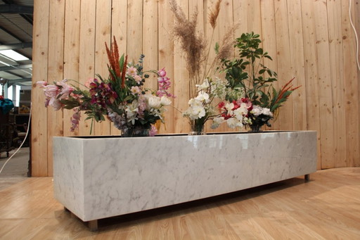 Large 1960s Knoll Style Planter in Marble and Brushed Steel