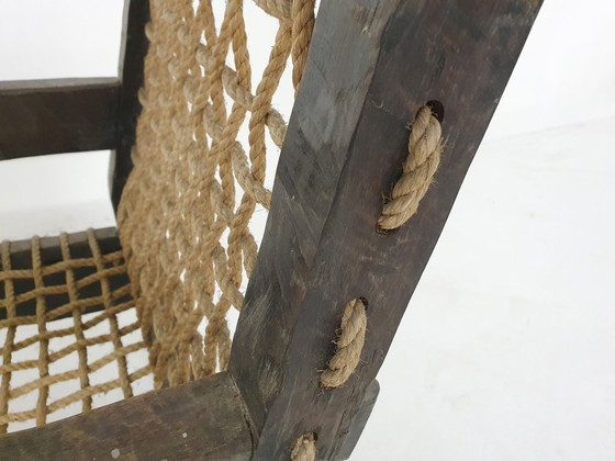 Sillón único de roble macizo y cuerda, Países Bajos, década de 1960. – Sillones, Cotton, Wood (photo 8 of 11)