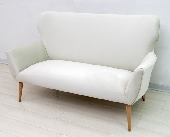Image 1 of After Gio Ponti Mid-Century Modern Italian Velvet Small Sofa, 1950s