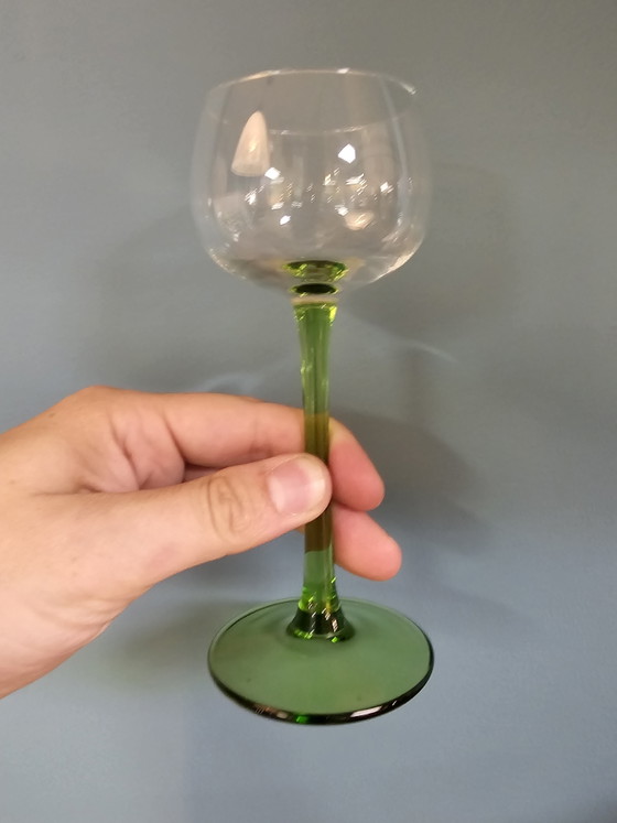 Set Van 6 Vintage Wijnglazen Groene Voet Glazen Groen – Glazen & Karaffen, Glass (photo 6 of 8)