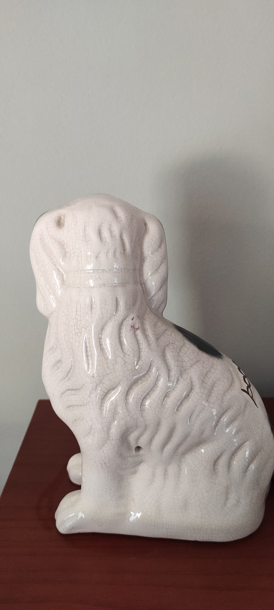 Image 1 of Chiens de cheminée style Staffordshire vintage (paire) – Céramique noire et blanche – 23 cm