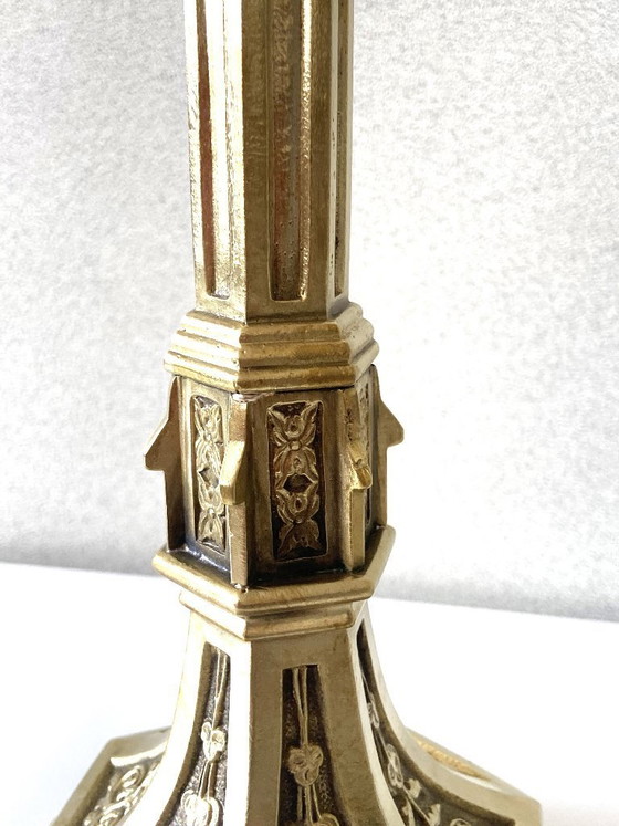 Image 1 of Pair of Antique Neo-Gothic Gilt Bronze Candlesticks