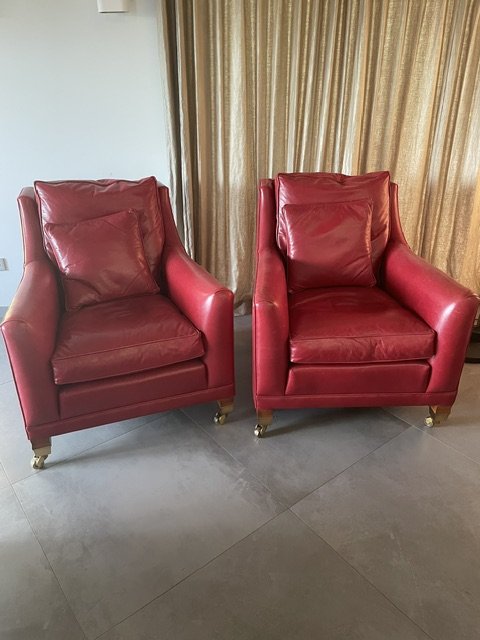 2 poltrone di design in pelle rossa – Legno (photo 4 of 6)