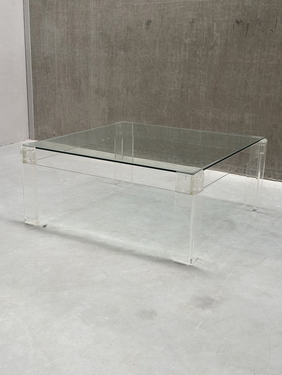 Image 1 of Vintage lucite salontafel - acrylaat poten met glazen blad