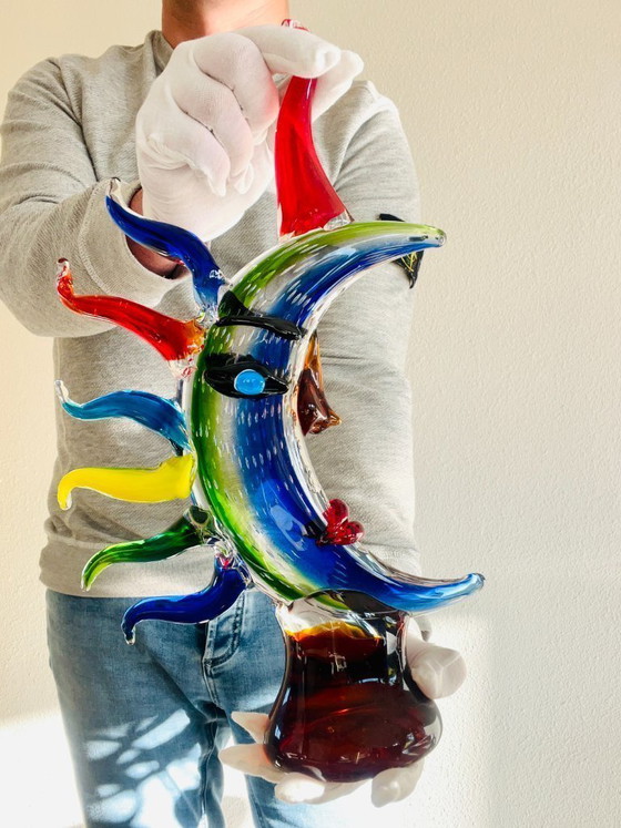 Moon Face Murano Picasso Stijl Glazen Sculptuur Meerkleurig Handgeblazen Kunst – Decoratieve objecten, Glass (photo 7 of 7)