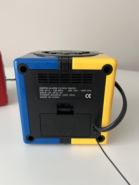 Image 1 of Rubik's Cube Style Digital FM Clock Radios - Space Age Memphis