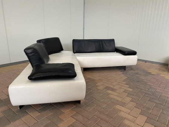 Image 1 of Montel White Real Leather Corner Sofa + Stool