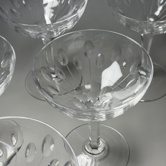 Image 1 of Val Saint Lambert Nestor “Hamlet” Cut – Set van 6 handgeslepen Art Deco kristallen champagne-/sorbetglazen, België, catalogus 19