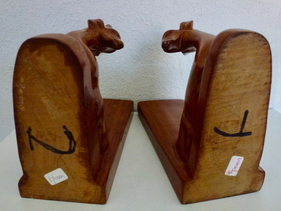 Image 1 of Vintage 2x wooden bookends in the shape of antelopes
