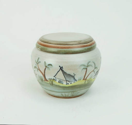 petit pot peint à la main avec couvercle par fritz van daalen ceramics 1950s west german pottery