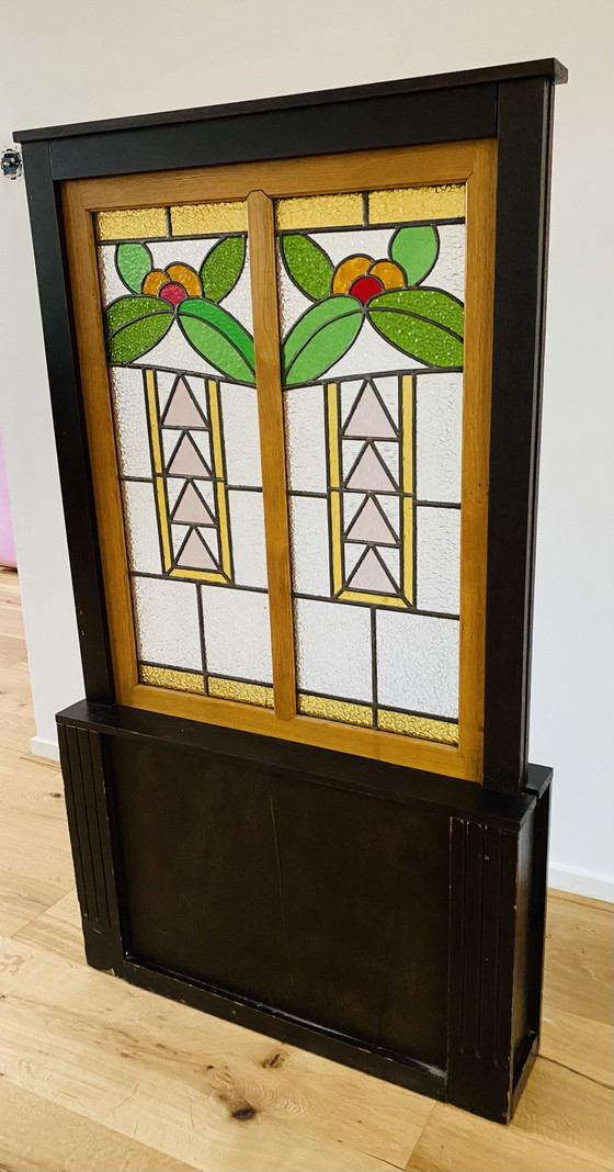 Glas In Lood Roomdivider 1920 Uit Stoomtrein Station Uit Veghel – art deco, Kamerschermen, Wood (photo 3 of 8)