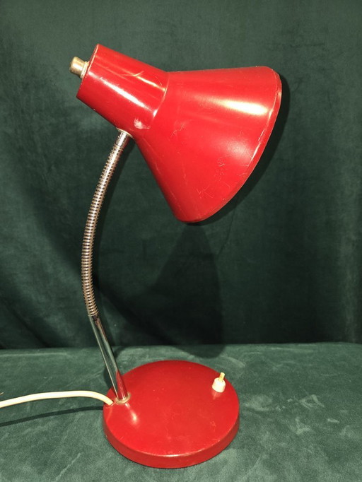 Vintage rode bureaulamp – Industrieel design – Buigbare hals