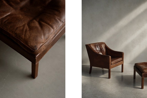 Vintage Mid-Century Deense moderne lounge lederen stoel & poef model 2207 door Børge Mogensen voor (photo 42 of 51)