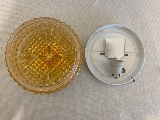 Vintage Geometric Pressed Glass Flush Mount Ceiling Light, 1970s (photo 10 of 11)