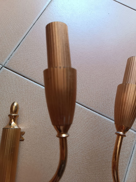 Pair of Art Deco style Wall lights (Italy), Metal, Brass, Gold (photo 6 of 9)