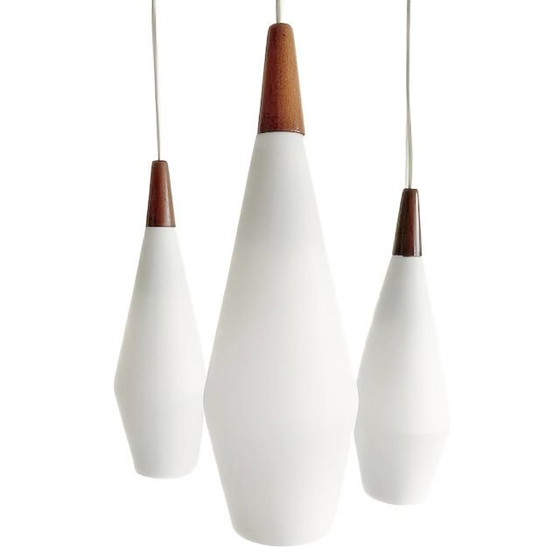 Image 1 of Suspension cascade vintage danoise en teck opalin, style années 1960