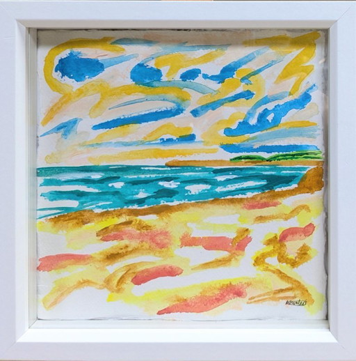 Instow North Devon Riverscape Painting Paper Nigel Waters Signed Framed Art