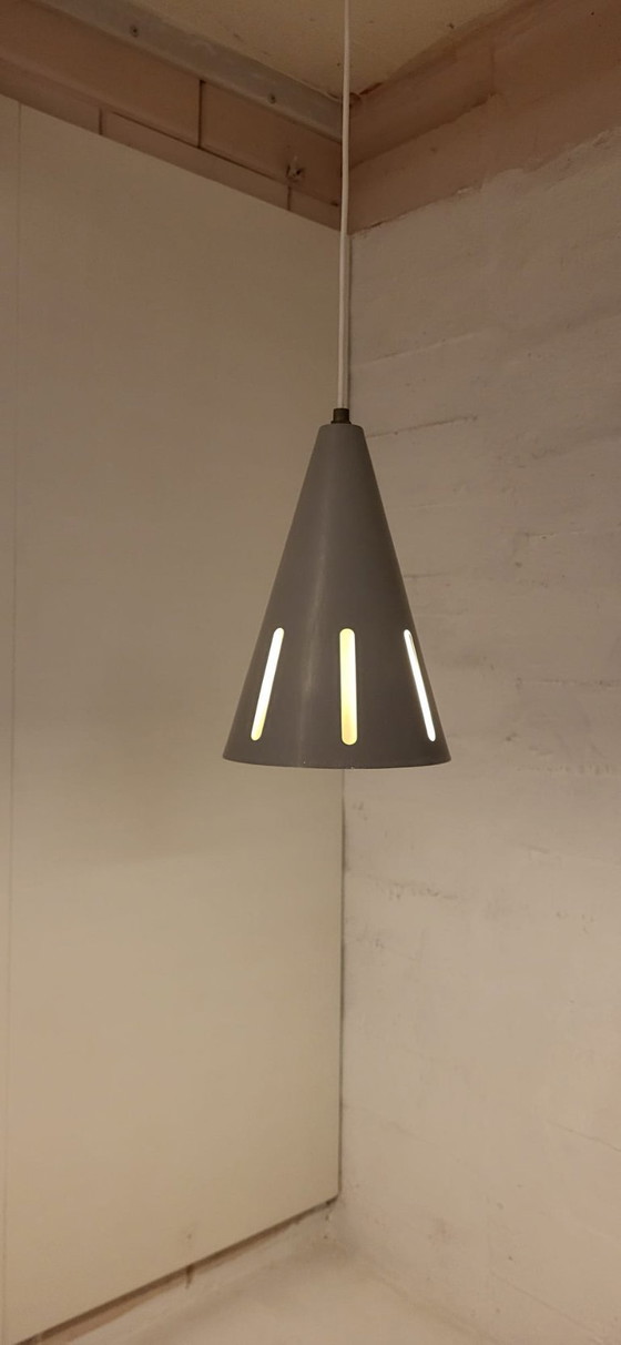 Hala Zeist H.Th.J.A. Busquet Conical Pendant lamp, 1950s, Metal, Grey, Vintage (photo 5 of 11)