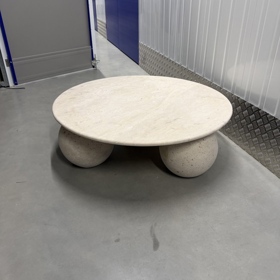 Image 1 of Beige travertine coffee table