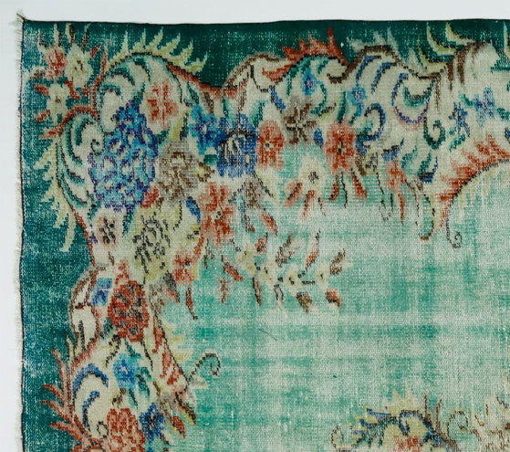 Grande tappeto turco vintage Oushak 295 × 182 cm – Tappeto in lana con motivo floreale turchese – Tappeti (photo 3 of 10)