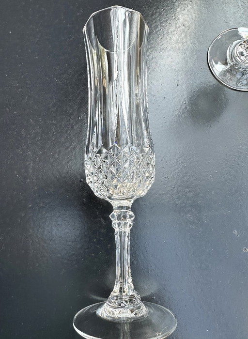 5 Cristal d'Arques Lonchamp Vintage champagne flutes