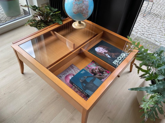 Table d'appoint en bois de cerisier, Tables basses, Verre, Marron (photo 5 sur 5)
