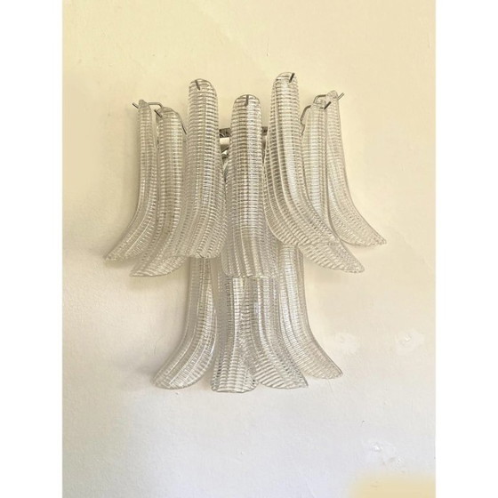Image 1 of Moderne wandlampen "Selle" van Murano-glas in Mazzega-stijl met diamantgeslepen transparantie — Set van twee