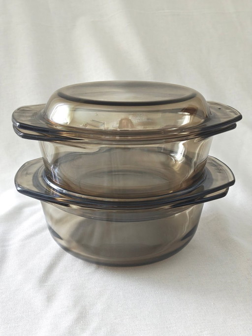Set Cuencos de horno vintage Arcuisine/Acropal France – Cristal ahumado (Años 70/80) – Completo 4 piezas