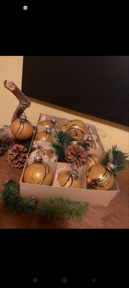 Baumschmuck Weihnachten Mundgeblasen Christbaumkugeln gold antik Vintage Germany old