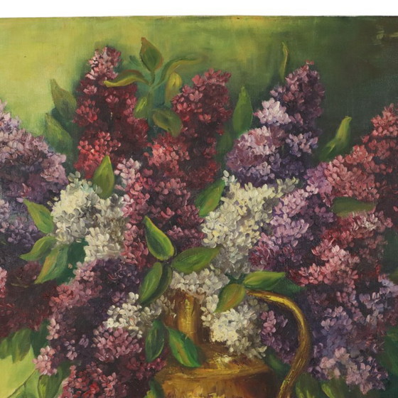 Large Colorful Floral Still Life with Lilacs Painting 90x70cm – Paintings & Drawings, Canvas, Vintage (photo 7 of 15)