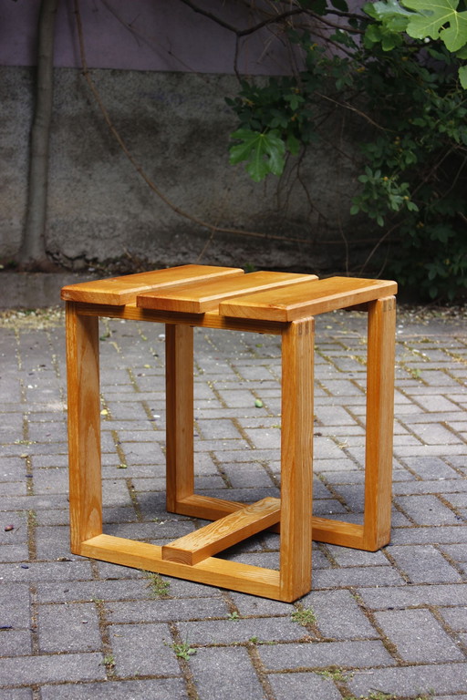 Solid wood stool vintage modernist design 1970s