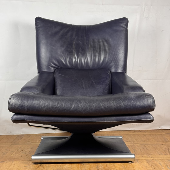 Image 1 of Blue Leather Rolf Benz 6500 Relax Chair by Matthias Hoffmann, 1985