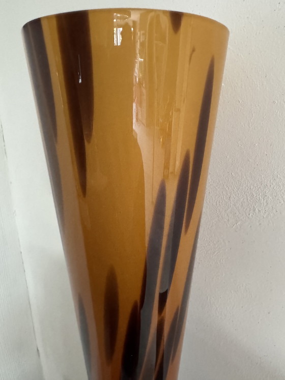 Image 1 of XL Murano Glass Vase – Firework Design in Amber & Brown – 55cm