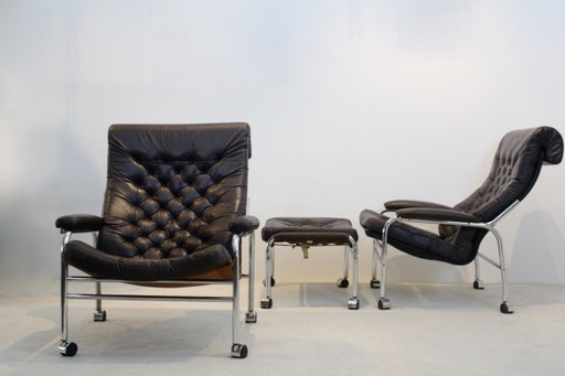 Par de sillones lounge de cuero ‘Bore’ de Noboru Nakamura