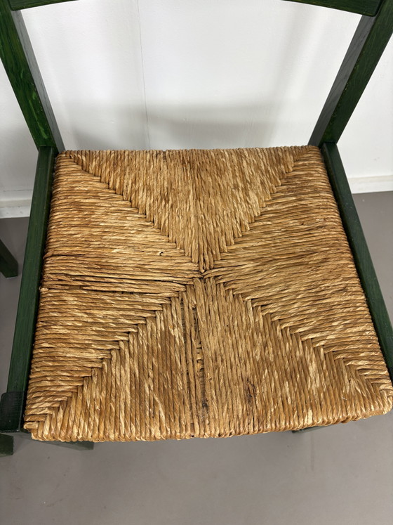 4 Esszimmerstühle aus Buche, grün lackiert, mit Binsensitz – Wood, Wicker, Vintage (photo 6 of 9)