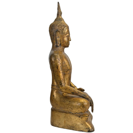 Estatua antigua de Buda tailandés en Bhumisparsha Mudra - Estilo Rattanakosin del siglo XVIII/XIX - Bronce (photo 3 of 11)