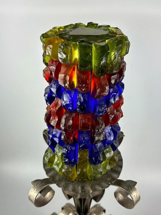 Image 1 of 60s 70s Brutalistische vloerlamp ijzer & glas vloerlamp Mid Century