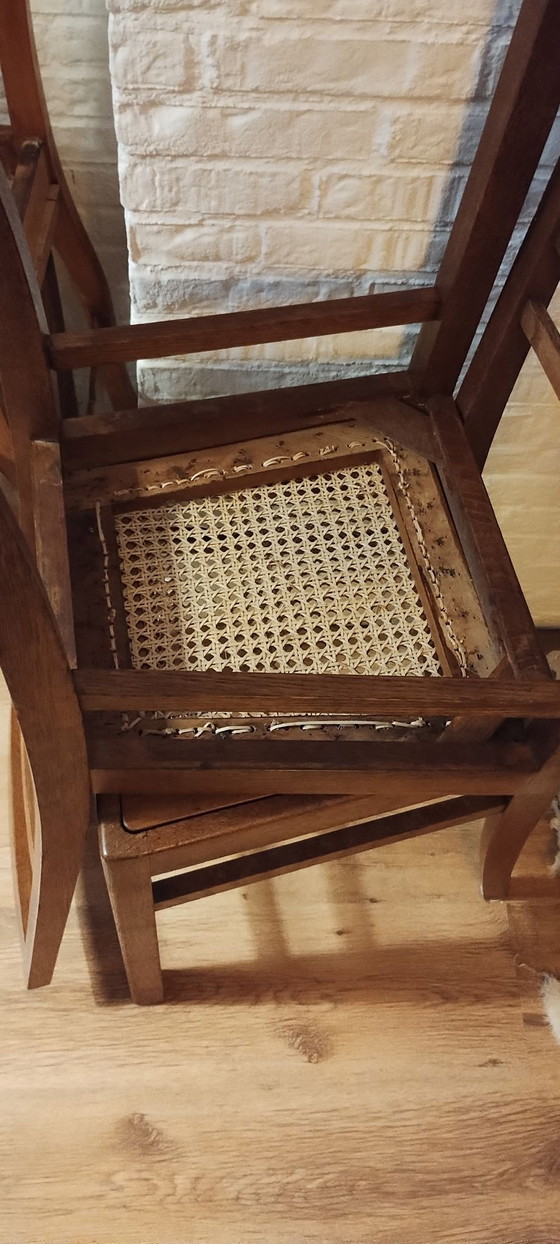 4 vintage eetkamerstoelen met webbing, Hout, Bruin (foto 11 van 13)
