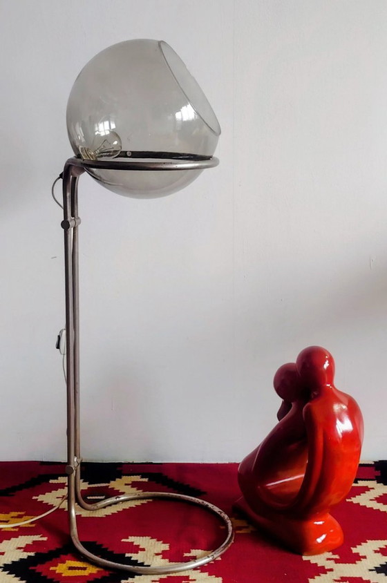 Image 1 of Modernist bauhaus glass ball floor lamp. Designer: Házi Tibor