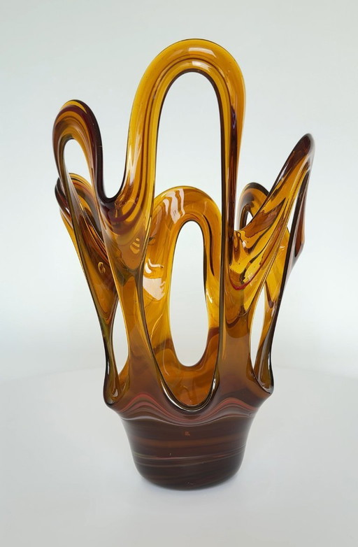 Vase en verre vintage soufflé à la main 1970, Makora by Huta Szkła Krosno