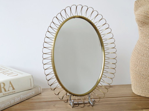 Midcentury Brass Oval Mirror in the Style of Josef Frank