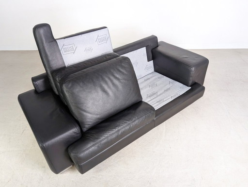 Originele vintage Roche Bobois leren tweezitsbank in zwart.