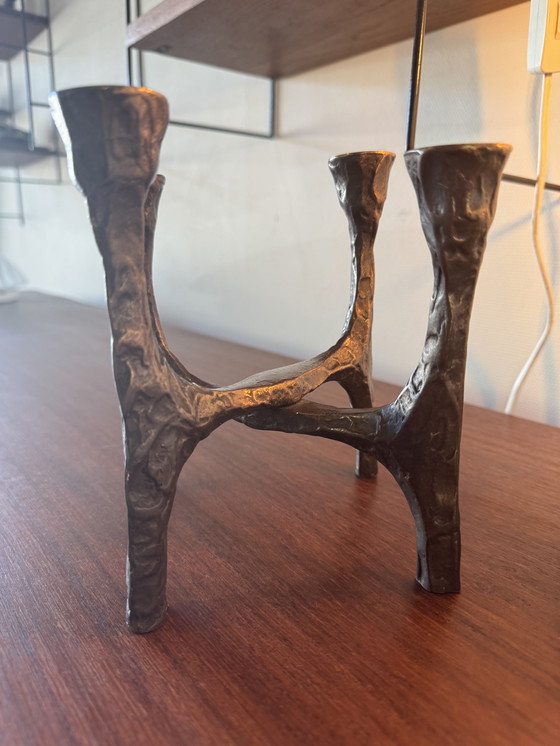 Image 1 of Brutalistischer 4-Arm-Kerzenhalter - Skulpturaler Bronze-Stil