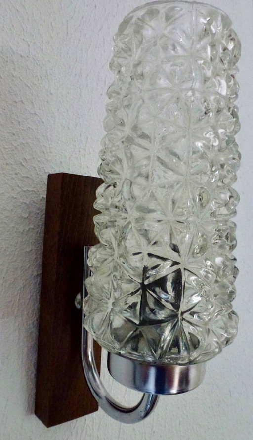 Set di 2 lampade da parete vintage – vetro ghiaccio e cromo – stile Mid-Century anni '70.