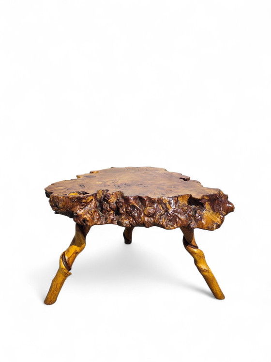 Image 1 of Primitive 1950s  Burlwood coffeetable