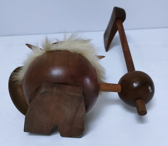 Image 1 of Three Wooden Vikings Scandinavian Design 70's