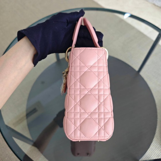 Image 1 of Borsa Dior Lady Small ABC Flap - Pelle di agnello Cannage rosa chiaro con finiture dorate MyABC