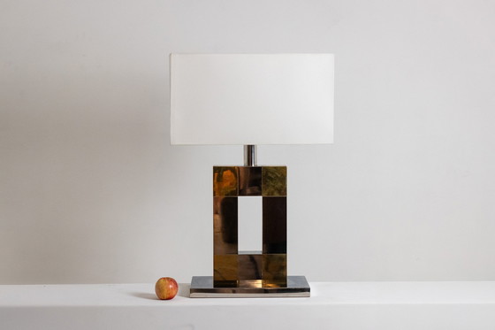 Image 1 of Geometrische lamp van zilver en goud metaal, 1970