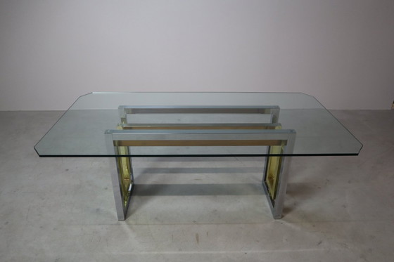 Image 1 of Table de salle à manger vintage en chrome et laiton de Zevi, Italie, années 1970